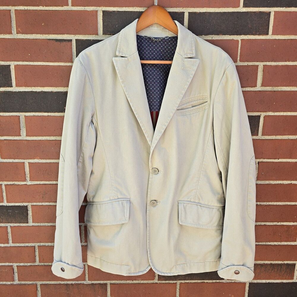 Diesel Mens Medium Cotton Blazer Jacket Cream Khaki Utility VTG EUC Denim Div.